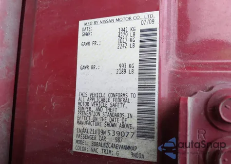 2009 Nissan Altima 2.5 S z USA, uszkodzony, nr VIN 1N4AL21E09N539077